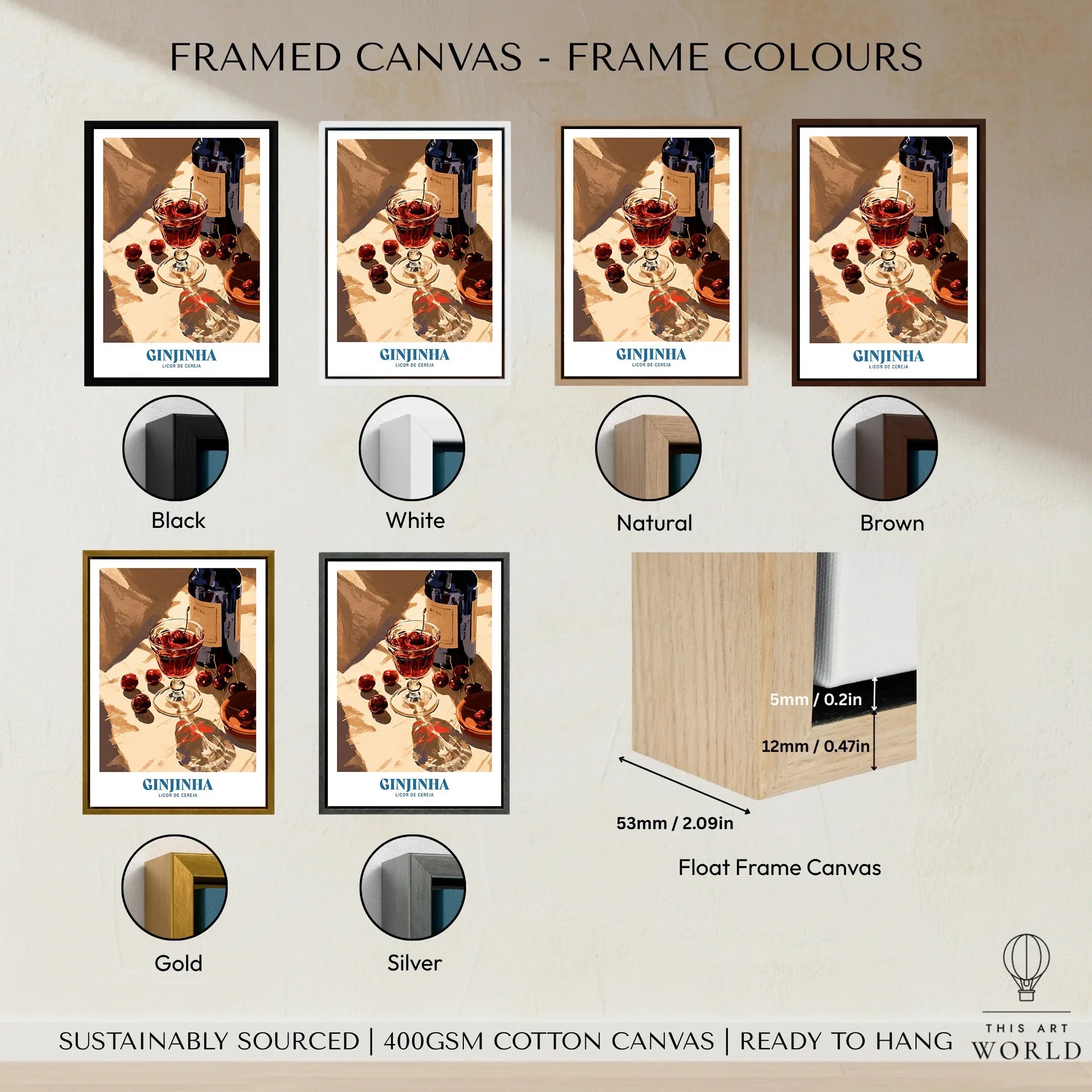 Portuguese Ginjinha Liqueur Poster - framed canvas float frame colour options