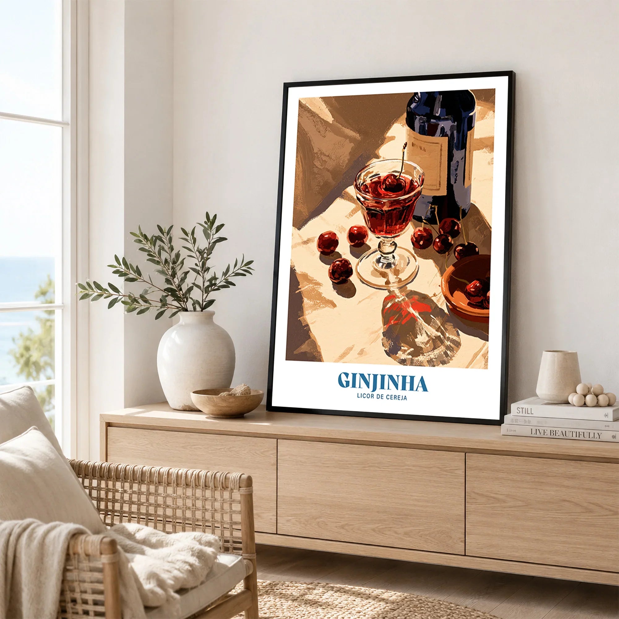 Portuguese Ginjinha Liqueur Poster - framed artwork living room lifestyle setting