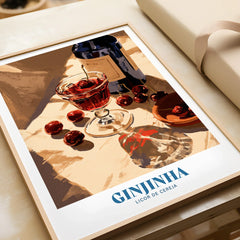 Portuguese Ginjinha Liqueur Poster - framed art print closeup gift unwrapped natural frame