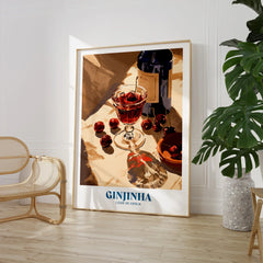 Portuguese Ginjinha Liqueur Poster - large framed print room setting chair plant
