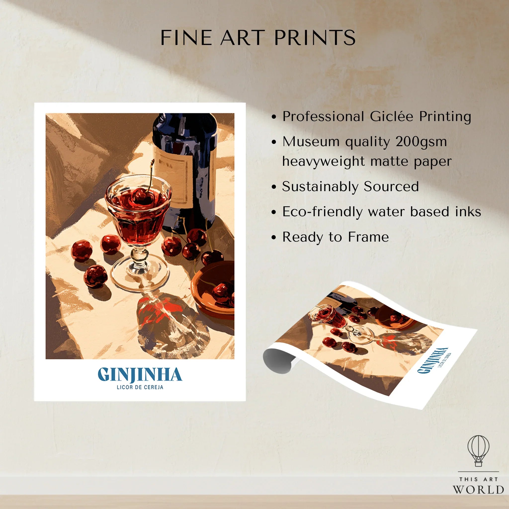 Portuguese Ginjinha Liqueur Poster - fine art print unframed quality details