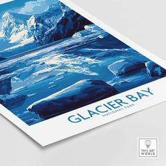 Glacier Bay Alaska National Park Poster showcasing stunning glaciers and wildlife in breathtaking wilderness.