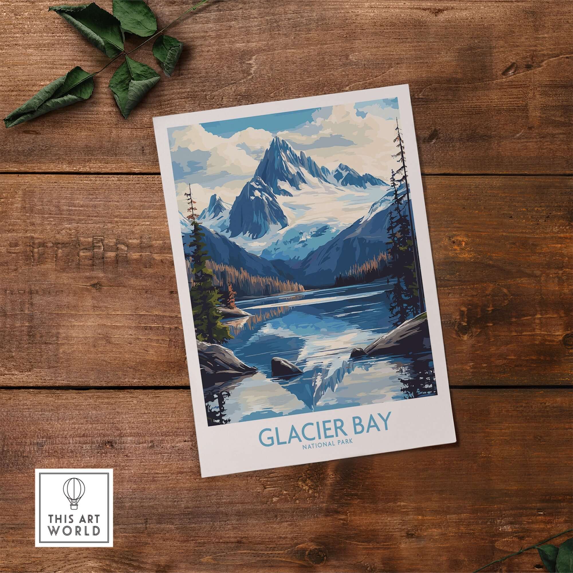 Glacier Bay Alaska Wall Art Print showcasing the stunning landscapes of Glacier Bay National Park in vibrant colors.