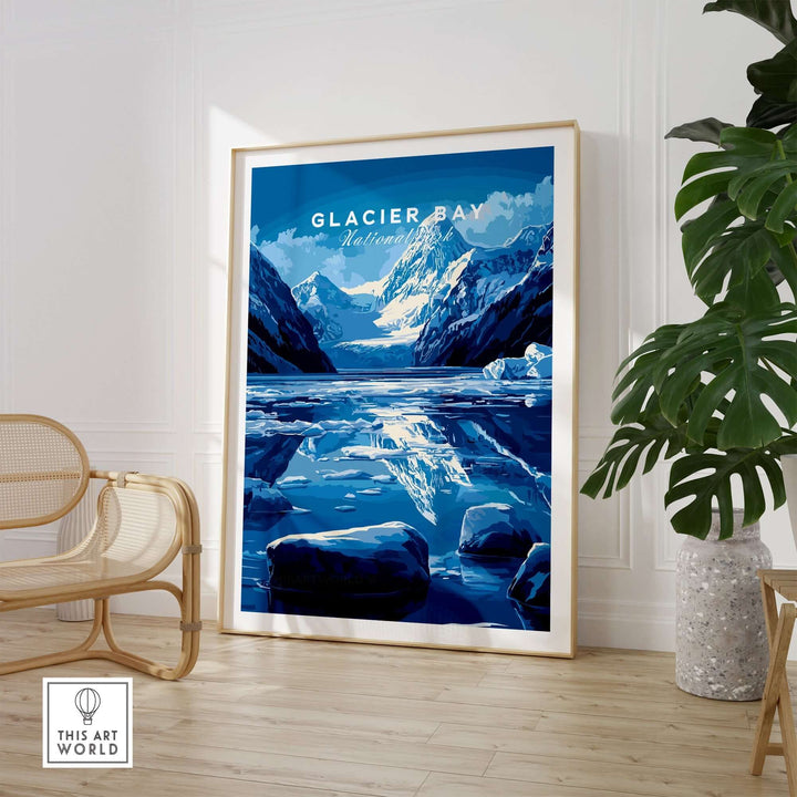 Glacier Bay National Park print showcasing majestic glaciers and mountains, perfect for nature lovers.