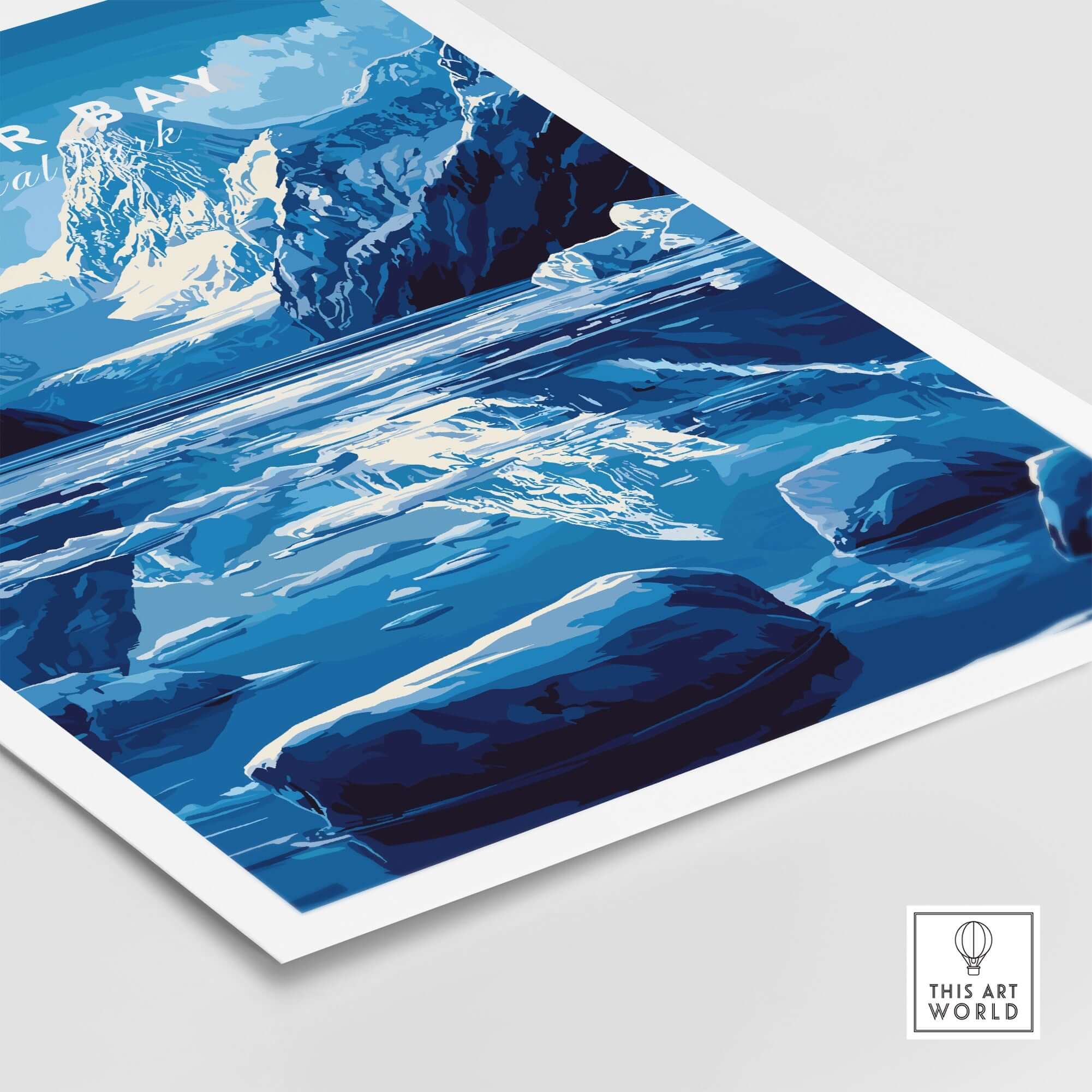 Glacier Bay National Park Alaska Print showcasing stunning blue glaciers and rugged mountains.
