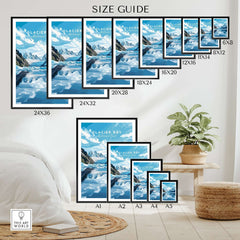 Size guide displaying various frame options for Glacier Bay Print Alaska
