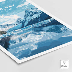 Glacier Bay Print Alaska featuring stunning blue glacier landscapes and serene waters.