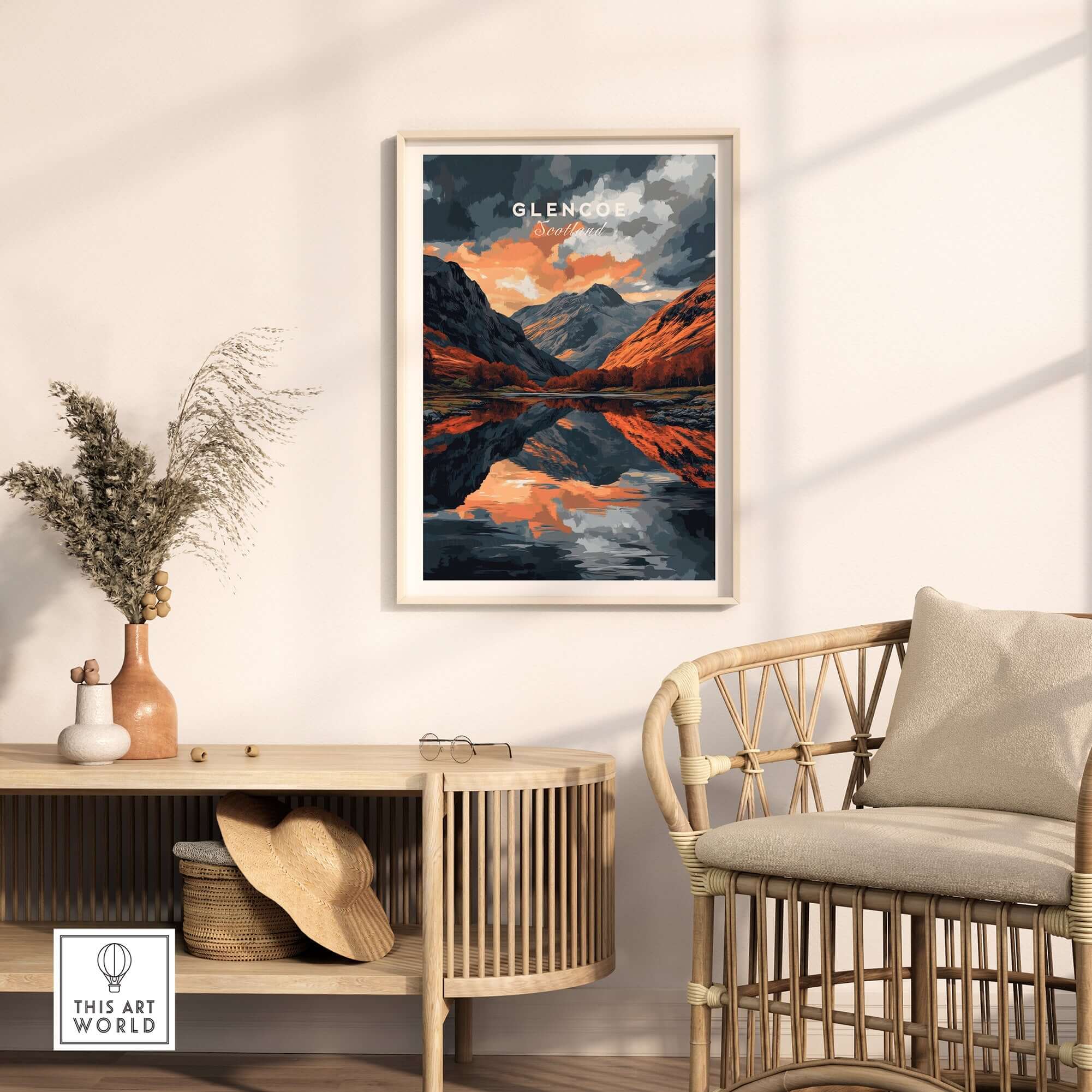 Glencoe Wall Art showcasing the stunning landscape of the Scottish Highlands, adding adventure to any room.