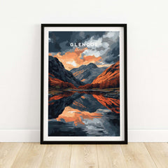 Glencoe Wall Art showcasing a stunning landscape of the Scottish Highlands with colorful reflections on water.