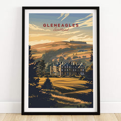 Gleneagles Poster Scotland featuring a beautiful landscape of Gleneagles, Scotland with a vintage artistic style.