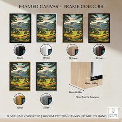 Framed Gleneagles Golf Print Scotland options in various frame colors including black, white, natural, brown, gold, and silver.