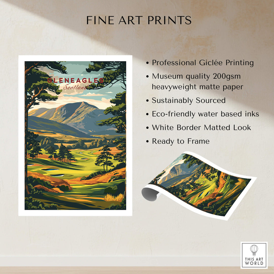 Gleneagles Golf Print Scotland featuring vibrant landscape design and fine art print details.