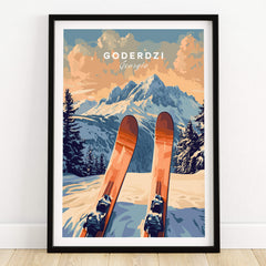 Goderdzi Ski Print featuring skis on snow with mountains in the background, capturing the essence of ski adventures.
