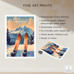 Goderdzi Ski Print showcasing beautiful ski slopes with skis, professional Giclée printing on eco-friendly paper.