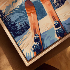 Goderdzi Ski Print showcasing ski equipment against a picturesque snowy mountain backdrop, perfect for ski lovers.