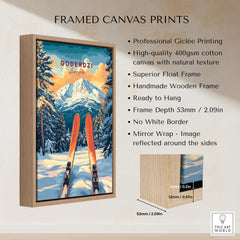 Goderdzi Ski Wall Art Print Georgia framed canvas print showcasing snowy mountains and ski equipment.