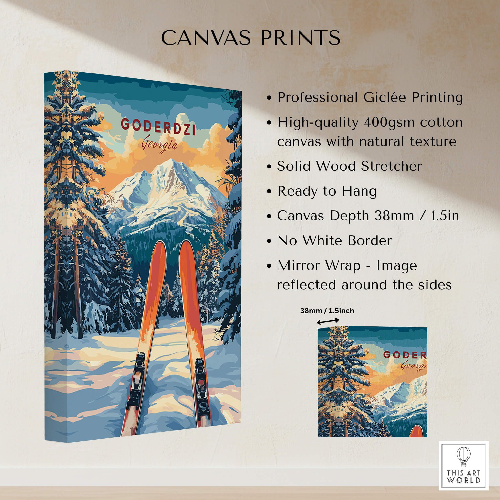 Goderdzi Ski Wall Art Print Georgia featuring professional giclée printing on high-quality canvas, ready to hang.
