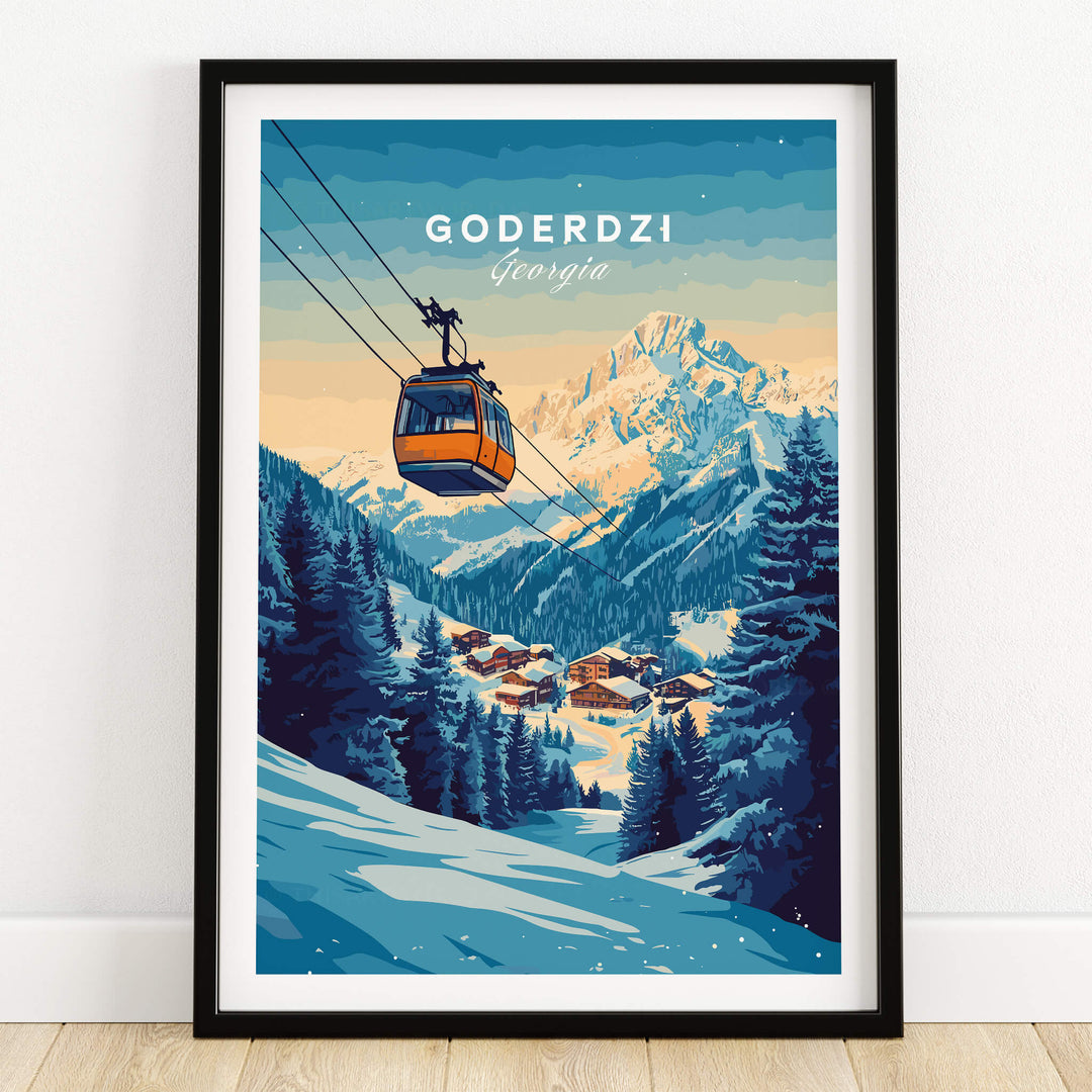 Goderdzi Print Georgia showcasing a ski resort with a gondola in the beautiful Georgian mountains.