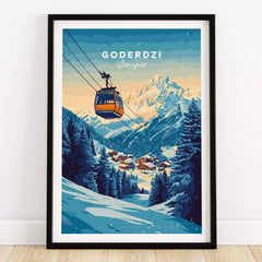 Goderdzi Print Georgia showcasing a ski resort with a gondola in the beautiful Georgian mountains.