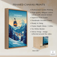 Framed canvas print of Goderdzi Print Georgia featuring a ski lift and mountains, perfect for home decor.