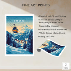 Goderdzi Print Georgia ski print featuring gondola and mountains, perfect for home decor and ready to frame.