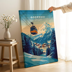 Goderdzi Print Georgia featuring a ski cable car in the Georgian mountains, perfect for home decor and ski enthusiasts.