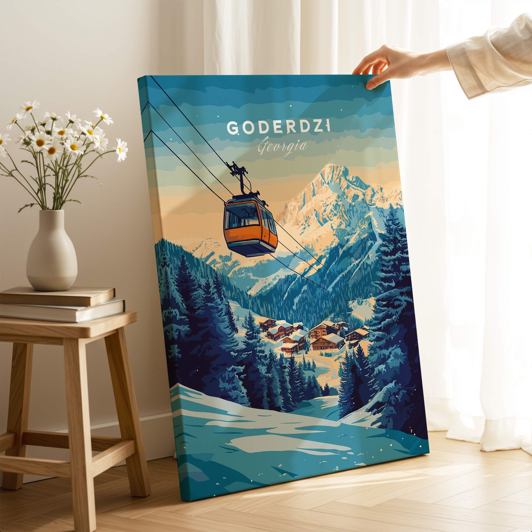Goderdzi Print Georgia featuring a ski cable car in the Georgian mountains, perfect for home decor and ski enthusiasts.