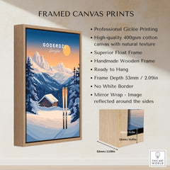 Ski Print Goderdzi Georgia framed canvas print showcasing beautiful mountains and skiing elements.