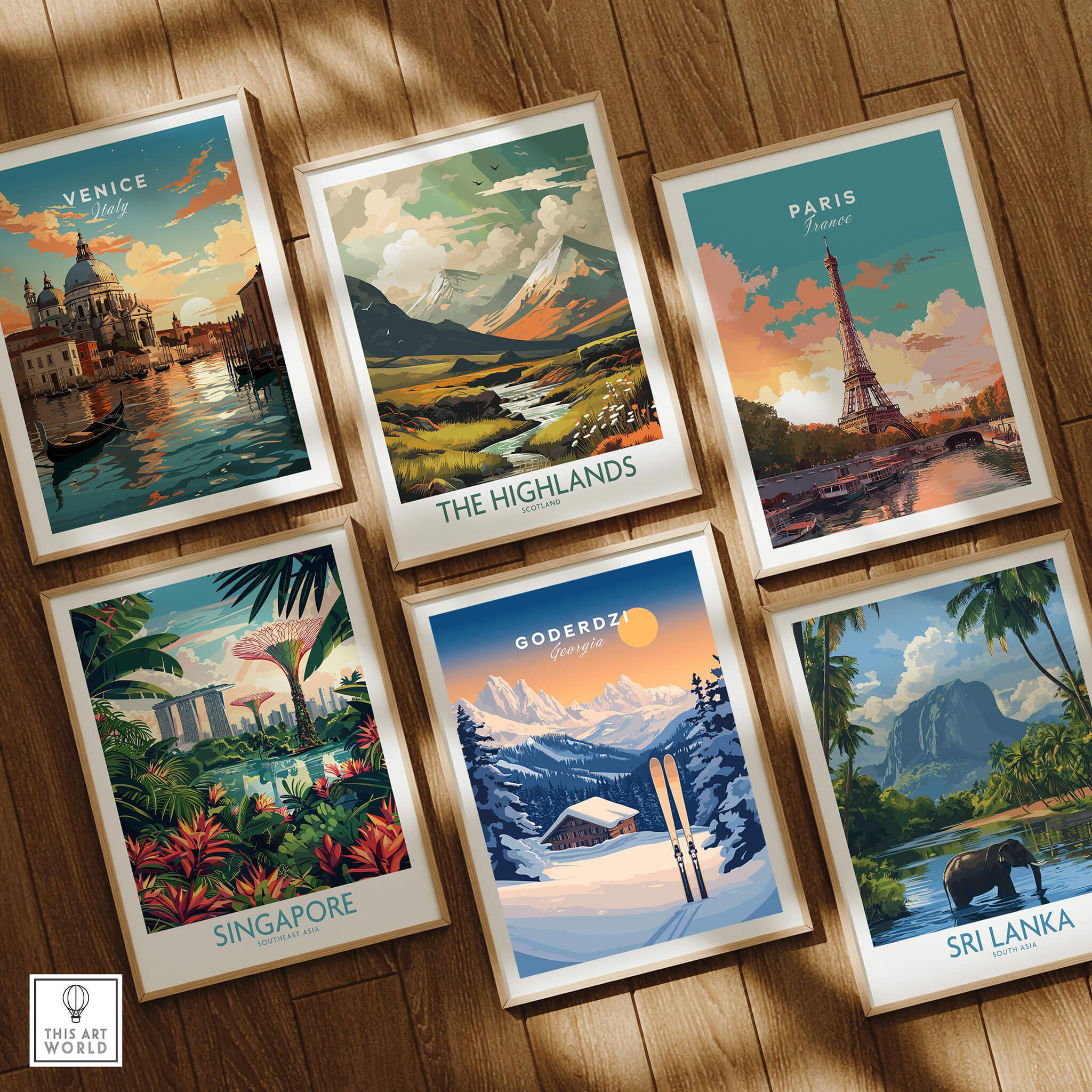 Ski Print Goderdzi Georgia featured among travel art prints including Venice, Paris, Singapore, and Sri Lanka.