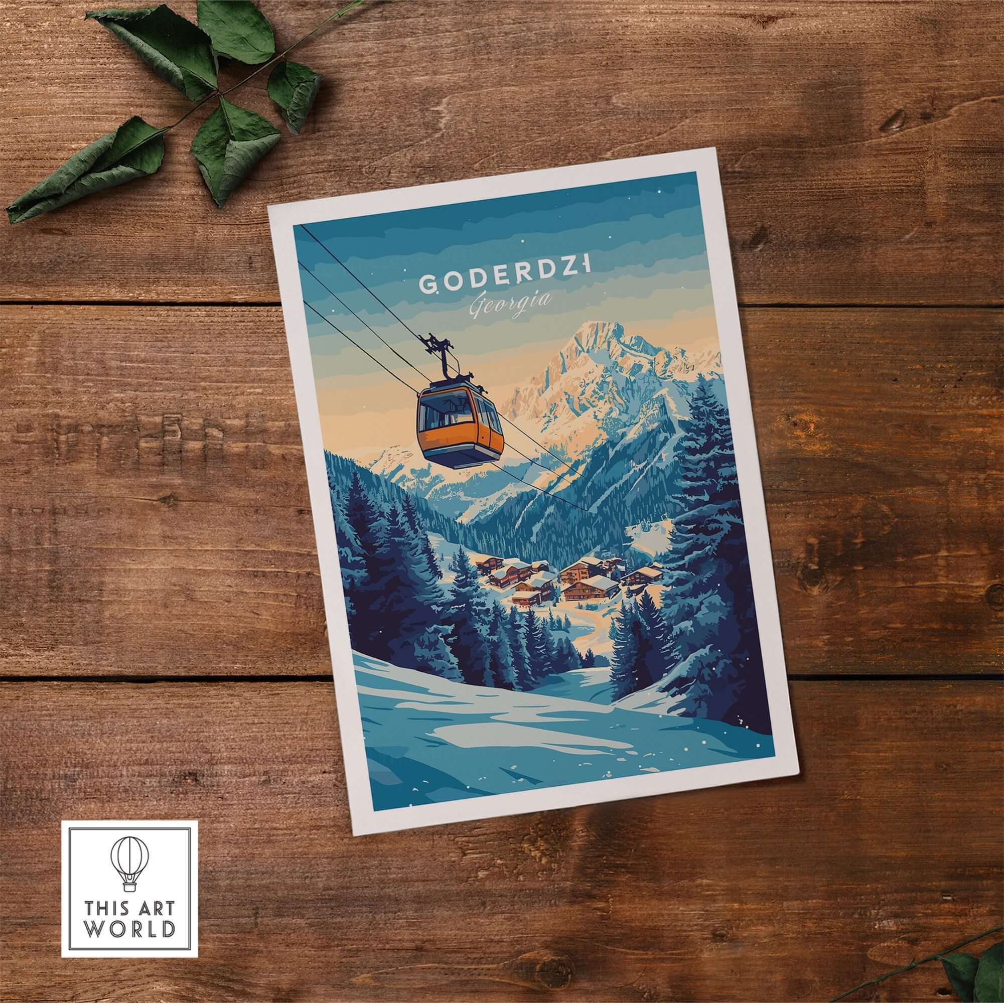 Goderdzi Print Georgia showcasing a ski lift and mountain scene, ideal for home decor and ski enthusiasts.