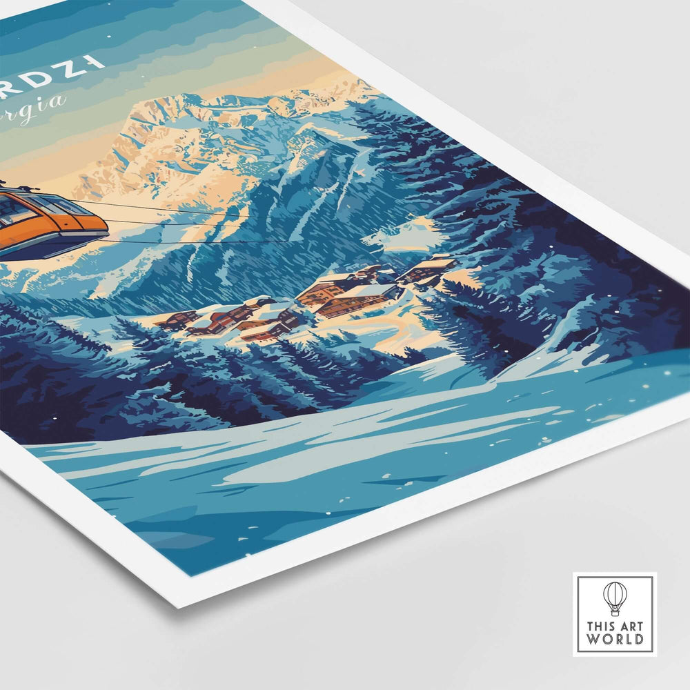 Goderdzi Print Georgia showcasing a ski resort amidst stunning mountain scenery, perfect for home decor and ski enthusiasts.