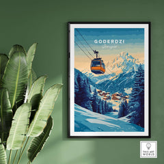 Goderdzi Print Georgia featuring a scenic ski gondola above snowy mountains, enhancing home decor with a winter theme.