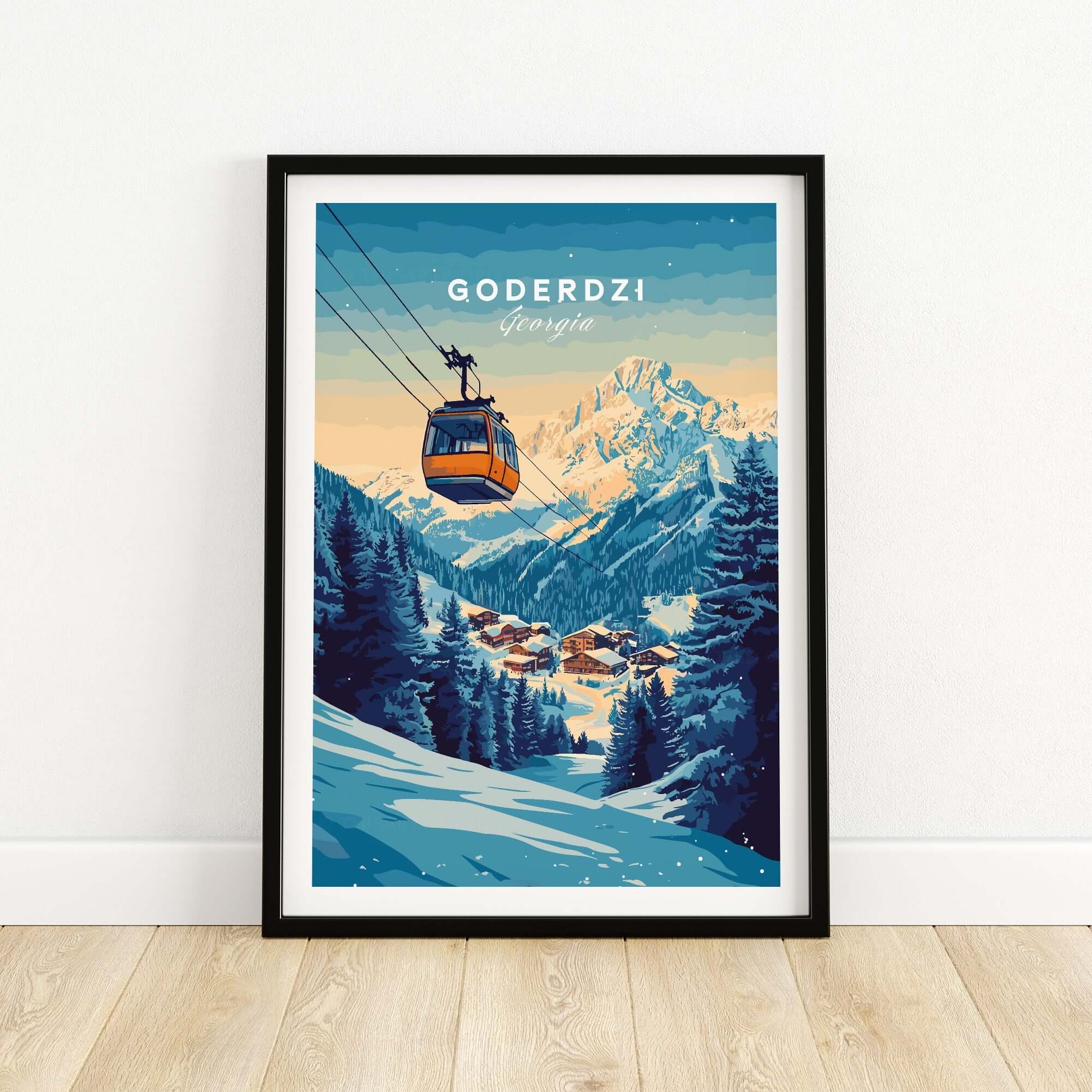Goderdzi Print Georgia featuring a ski gondola in the scenic Georgian mountains, perfect for home decor and ski enthusiasts.