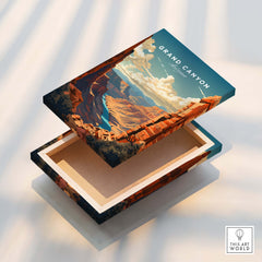 Grand Canyon Poster design on a beautifully crafted wooden box showcasing the stunning landscape.