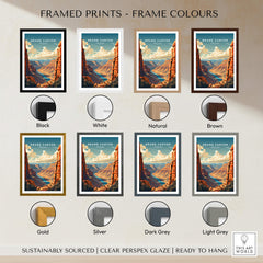 Grand Canyon Poster framed print color options including black, white, natural, brown, gold, silver, dark grey, and light grey.