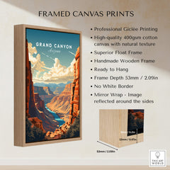 Framed canvas print of the Grand Canyon Poster showcasing vibrant colors and fine details in a wooden frame.