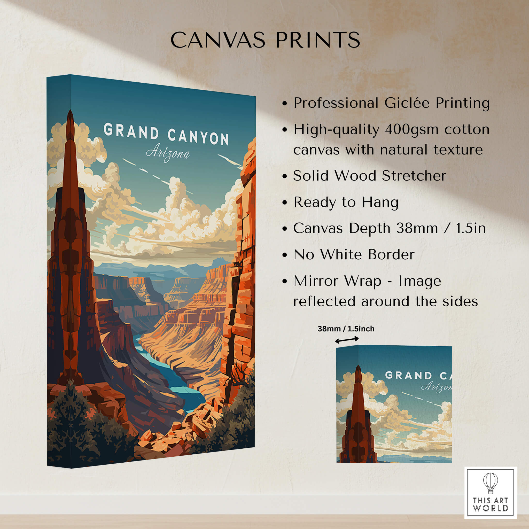 Grand Canyon Poster featuring vibrant colors and stunning landscapes, perfect for home decor and wall art.