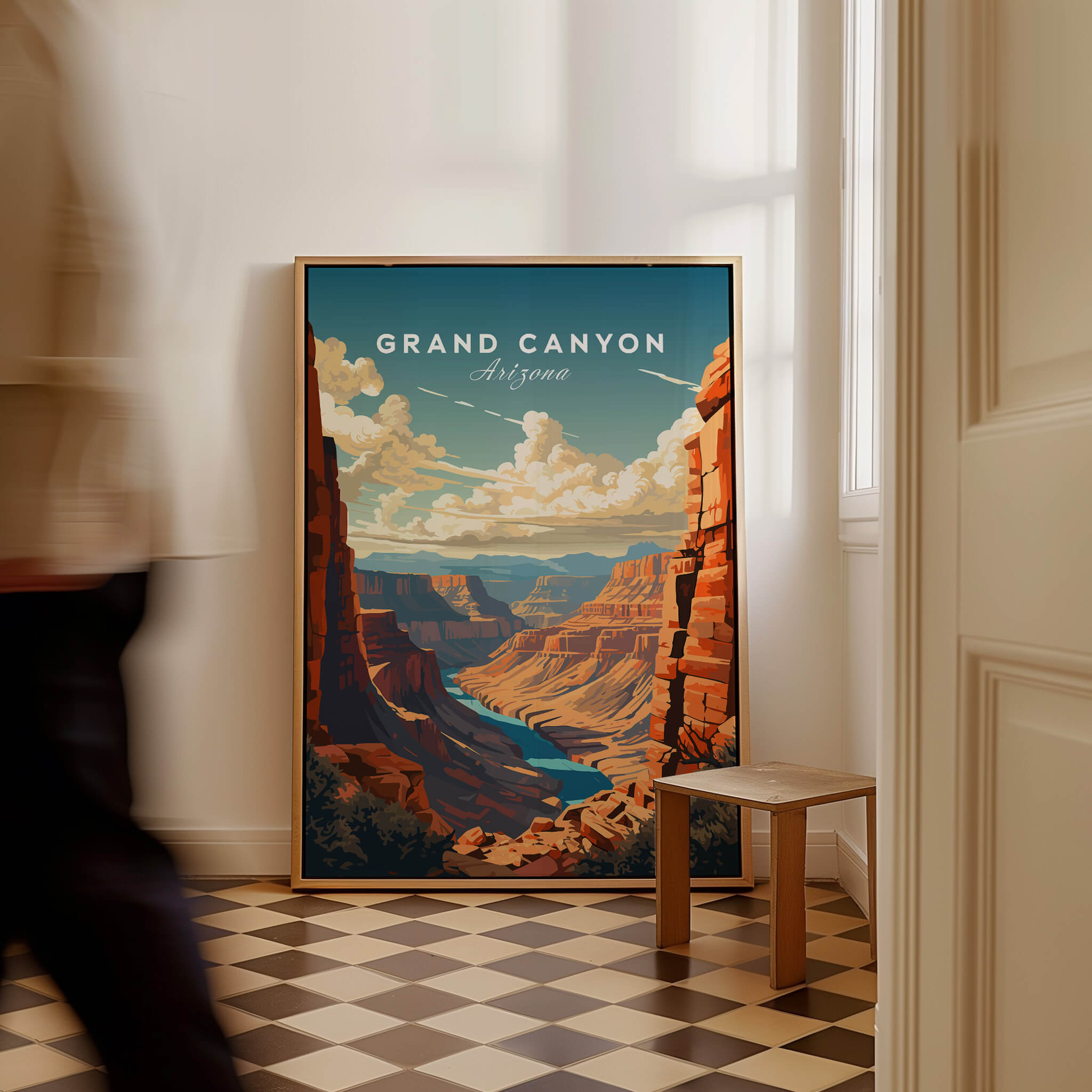 Grand Canyon Poster displayed in a stylish interior, featuring vibrant colors and stunning landscape details.
