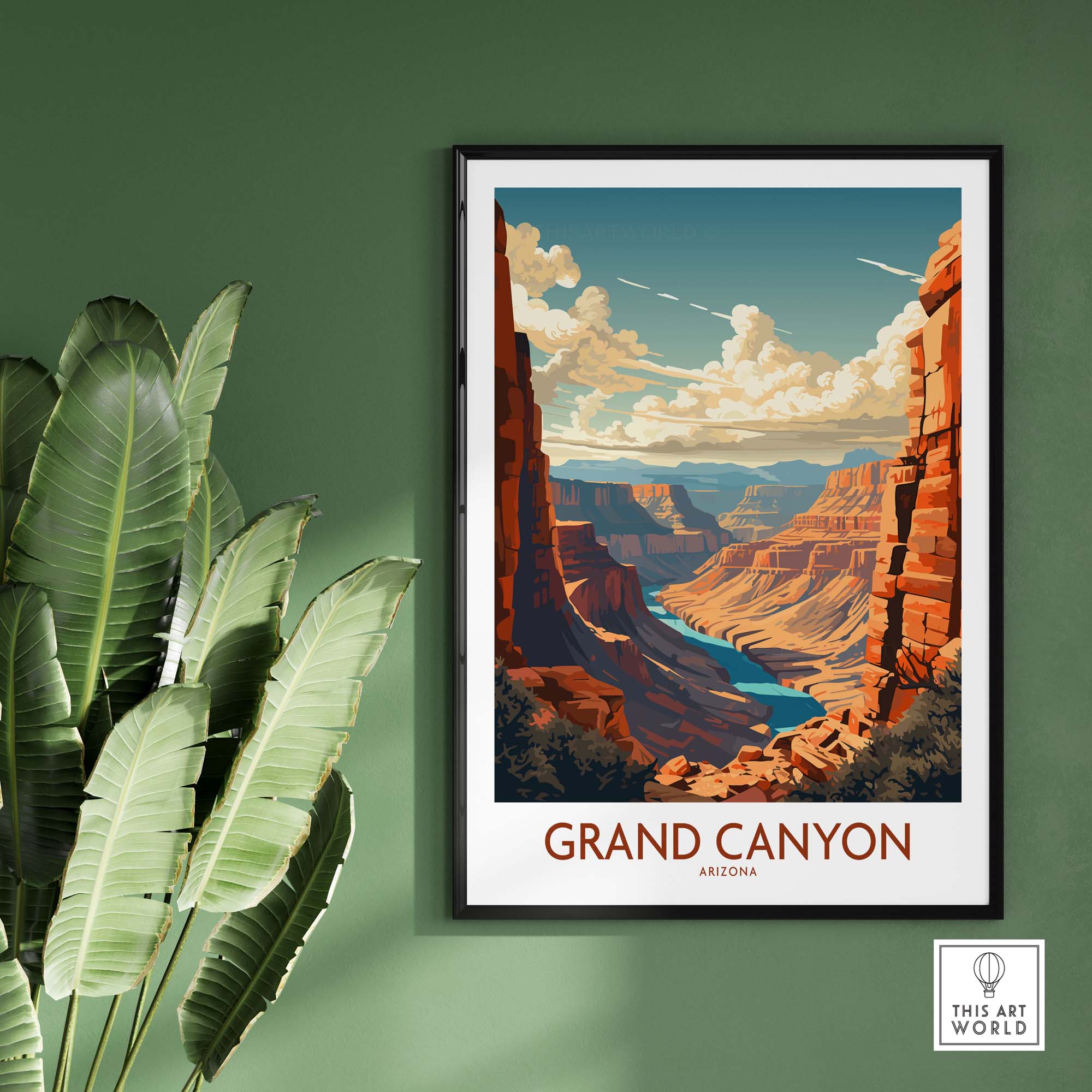 Grand Canyon wall art poster in modern style, showcasing Arizona's stunning landscape and rich colors.