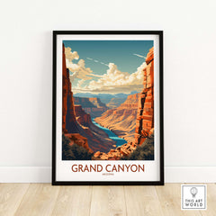 Grand Canyon wall art poster featuring Arizona landscape in modern style, framed and displayed indoors.