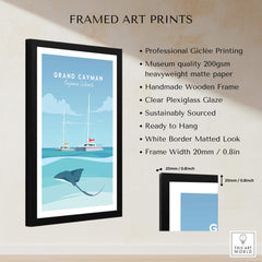 Grand Cayman Wall Art Poster featuring a vintage-inspired design with a clear frame and museum-quality print.