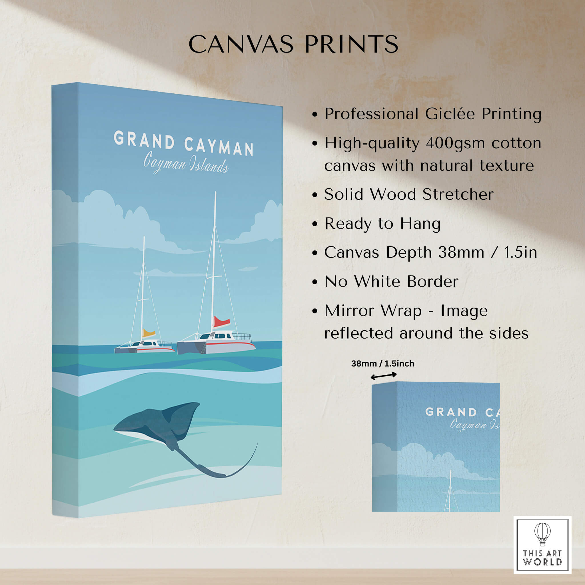 Grand Cayman Wall Art Poster showcasing professional giclée printing on high-quality cotton canvas.
