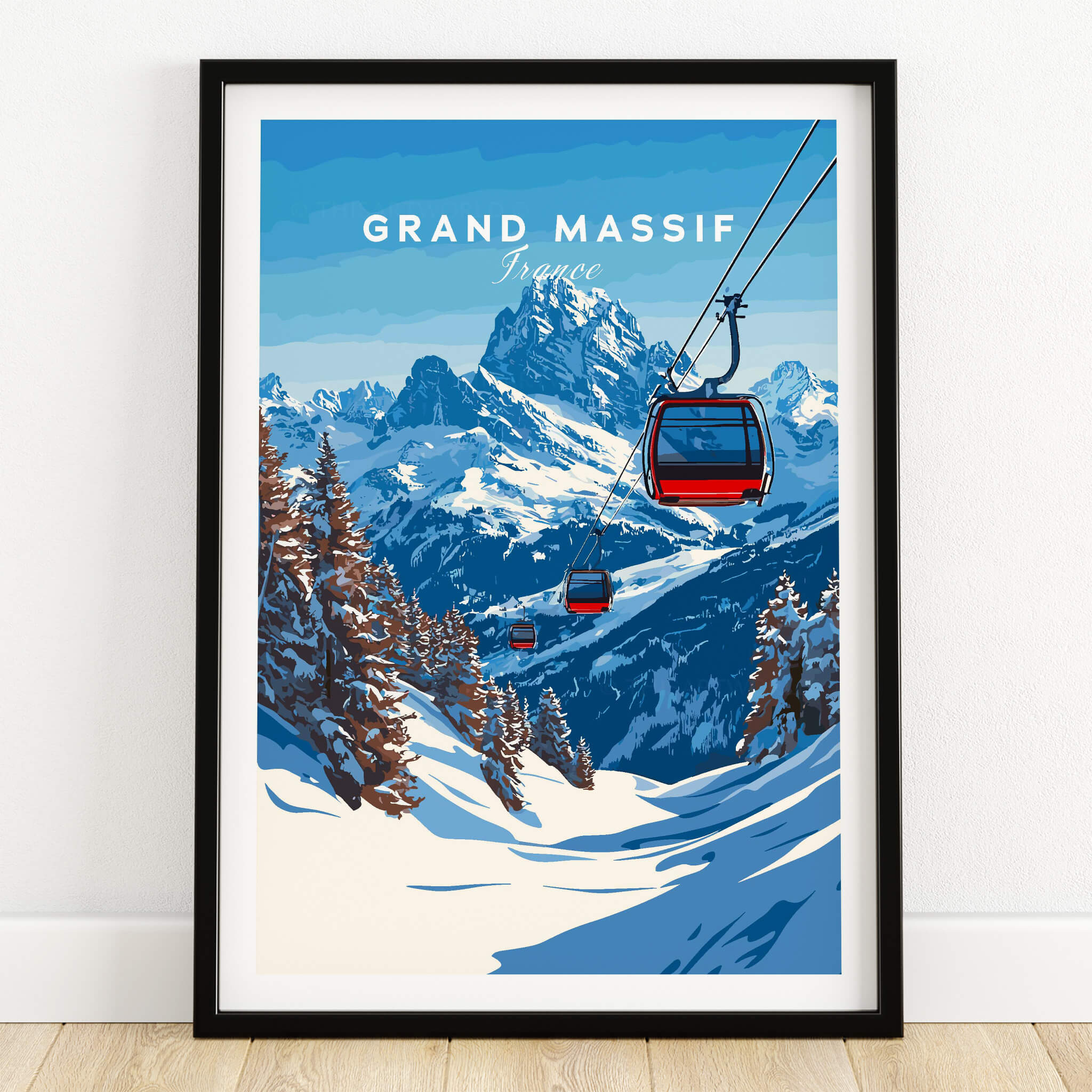 Grand Massif Ski Print showcasing a scenic lift and majestic mountains in France.