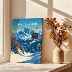 Grand Massif Ski Print featuring a scenic view of ski lifts and mountains in winter, perfect for ski enthusiasts.