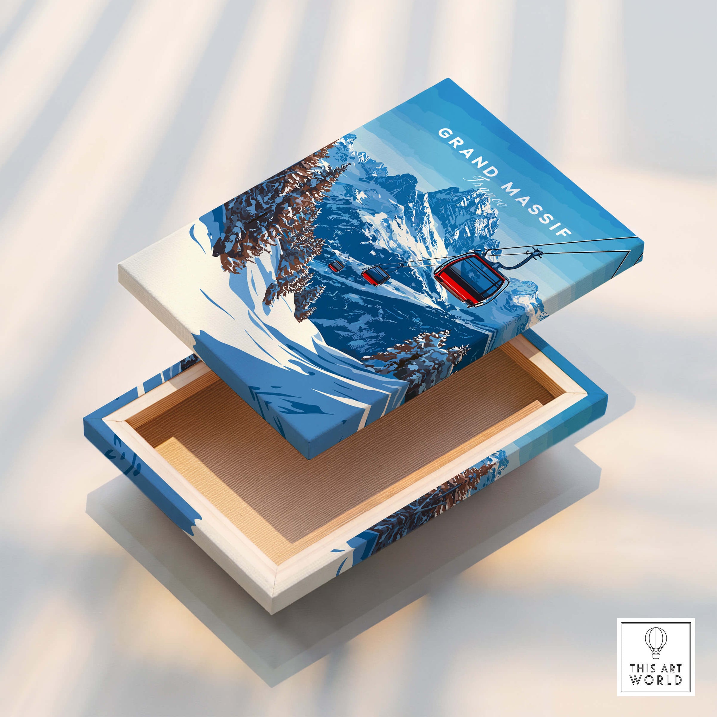 Grand Massif Ski Print design featuring a mountain scene with a ski lift.