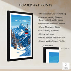 Grand Massif Ski Print framed art showcasing mountains and ski lifts, perfect for home or office décor.