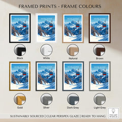 Various frame color options for Grand Massif Ski Print including black, white, natural, brown, gold, silver, dark grey, and light grey.
