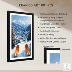 Grand Massif Ski Wall Art framed print showcasing a snowy mountain landscape and ski goggles.