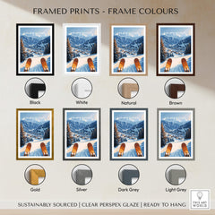 Framed Grand Massif Ski Wall Art prints in various colors: black, white, natural, brown, gold, silver, dark grey, light grey.