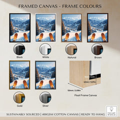 Framed canvas wall art colors for Grand Massif Ski Wall Art including Black, White, Natural, Brown, Gold, and Silver.